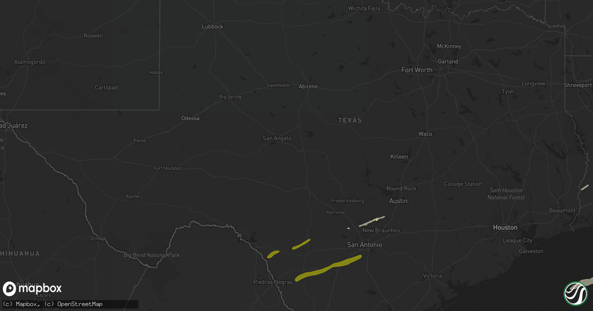 Hail map in Texas on April 1, 2016
