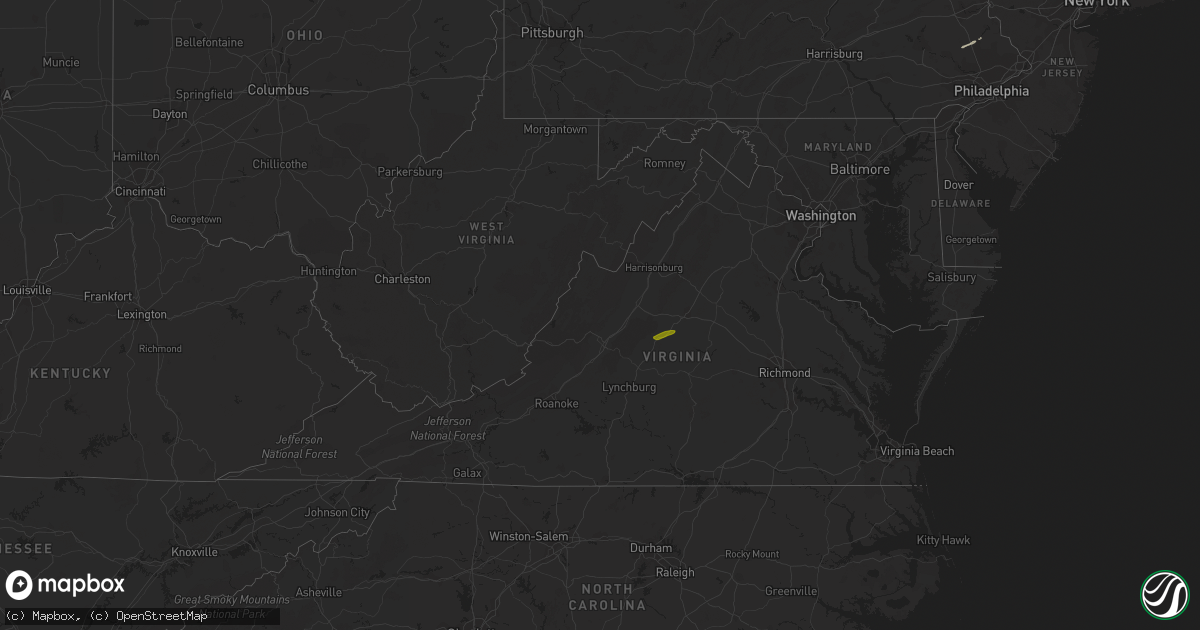 Hail map in Virginia on April 1, 2016