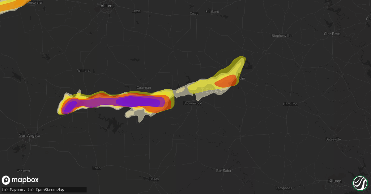 Hail map in Brownwood, TX on April 1, 2017