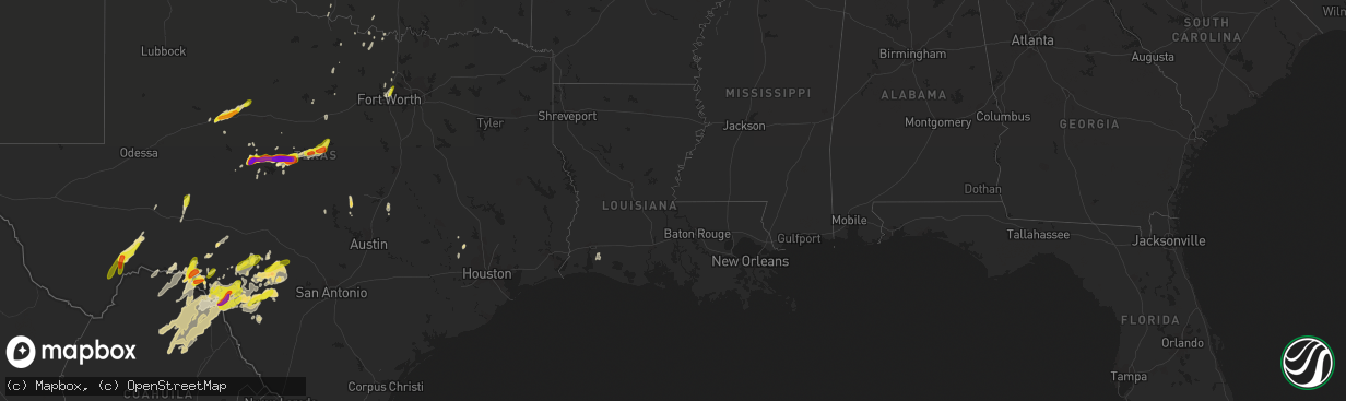 Hail map in Louisiana on April 1, 2017