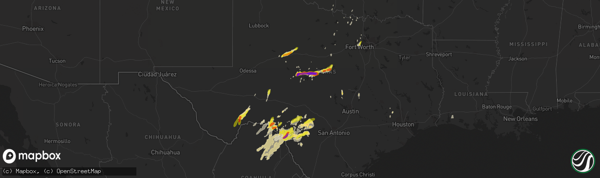 Hail map in Texas on April 1, 2017