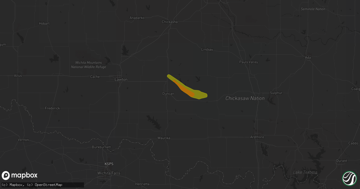 Hail map in Duncan, OK on April 1, 2018