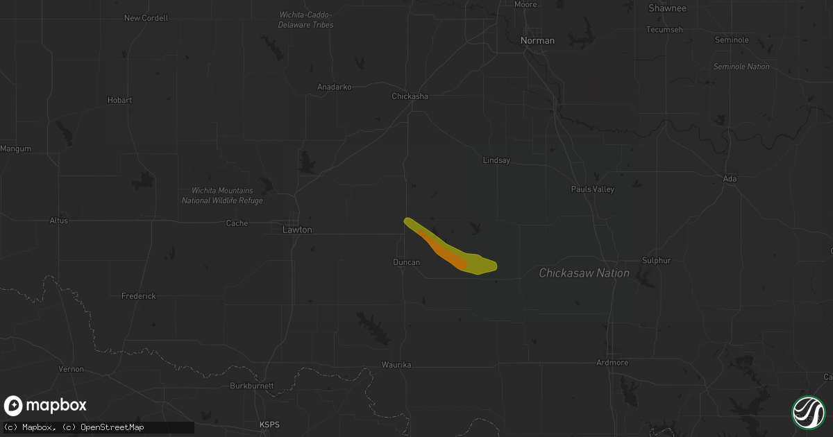 Hail map in Marlow, OK on April 1, 2018