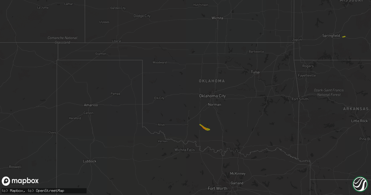 Hail map in Oklahoma on April 1, 2018