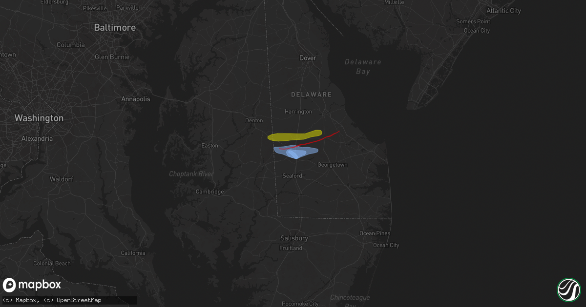 Hail map in Bridgeville, DE on April 1, 2023