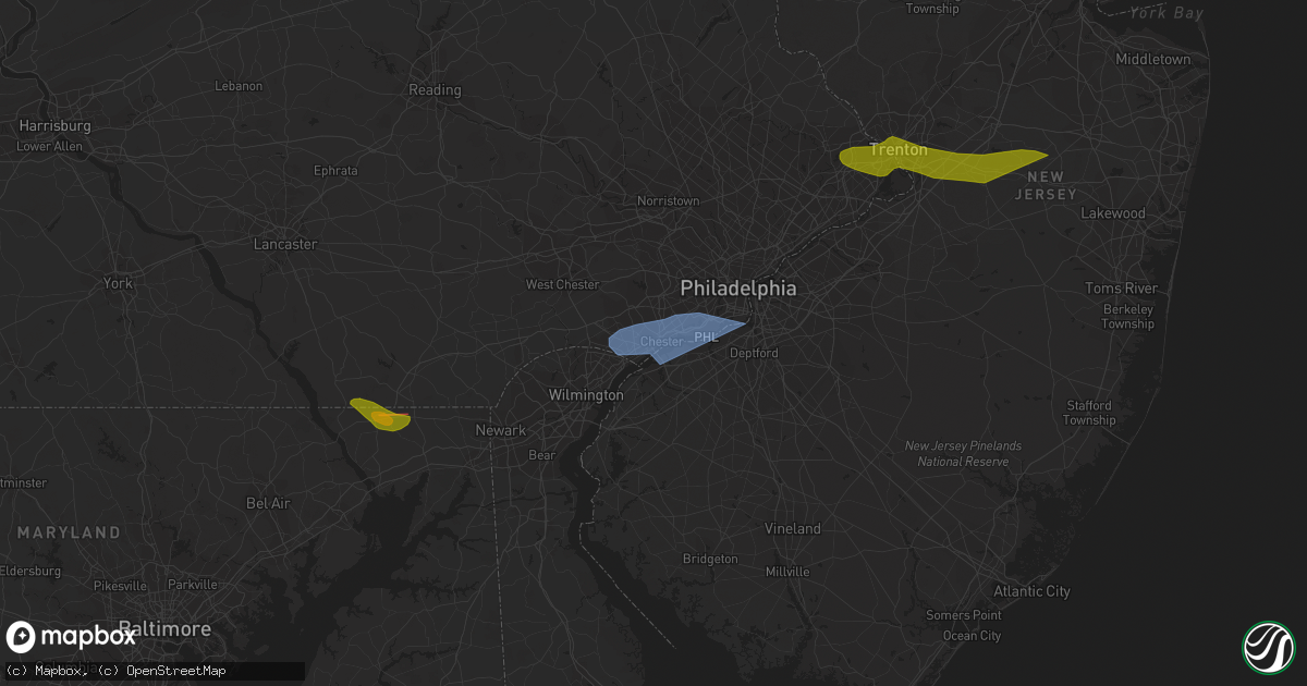 Hail map in Chester, PA on April 1, 2023