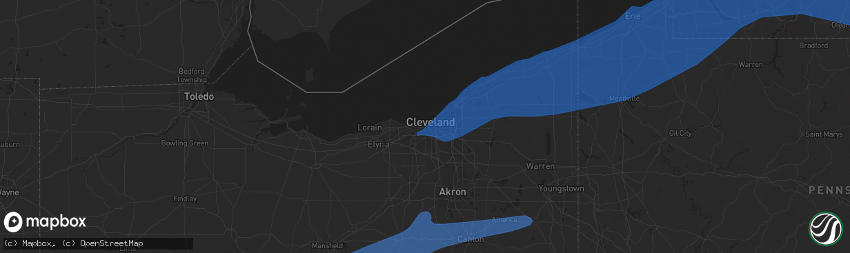 Hail map in Cleveland, OH on April 1, 2023