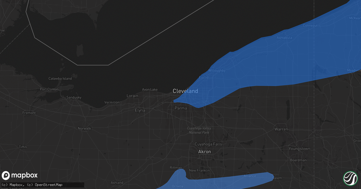 Hail map in Cleveland, OH on April 1, 2023