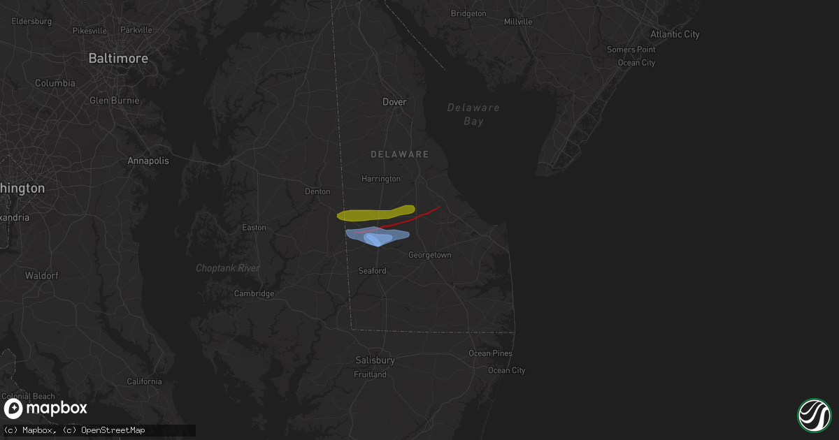 Hail map in Ellendale, DE on April 1, 2023