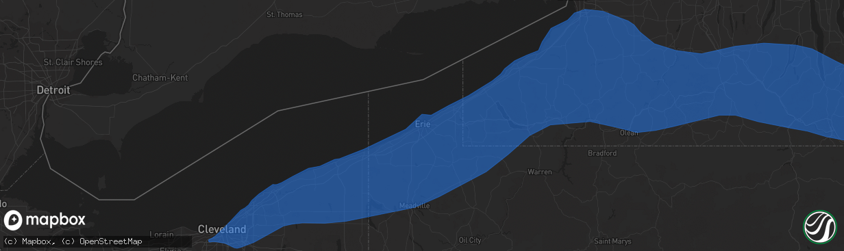 Hail map in Erie, PA on April 1, 2023