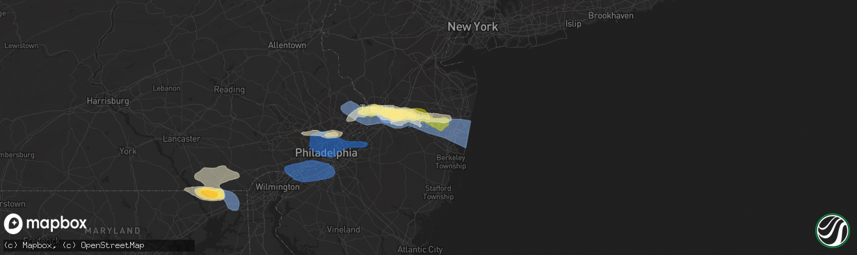 Hail map in Jackson, NJ on April 1, 2023
