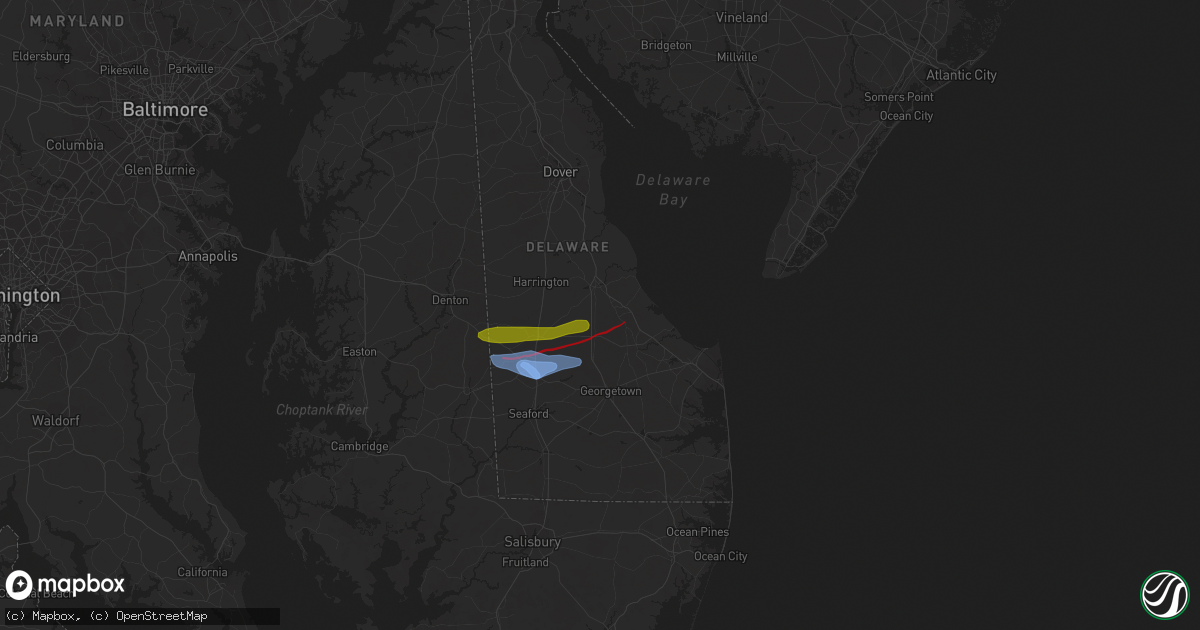 Hail map in Lincoln, DE on April 1, 2023