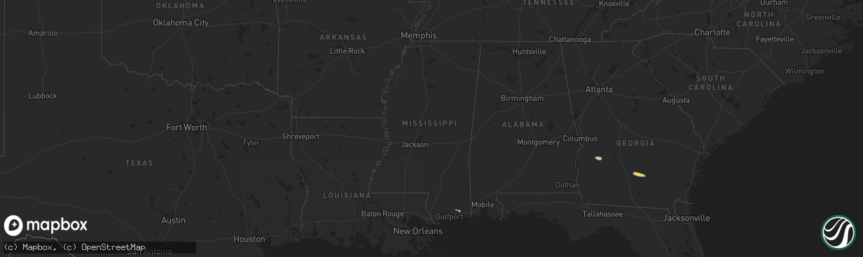 Hail map in Mississippi on April 1, 2023