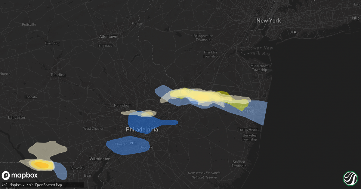 Hail map in Morrisville, PA on April 1, 2023