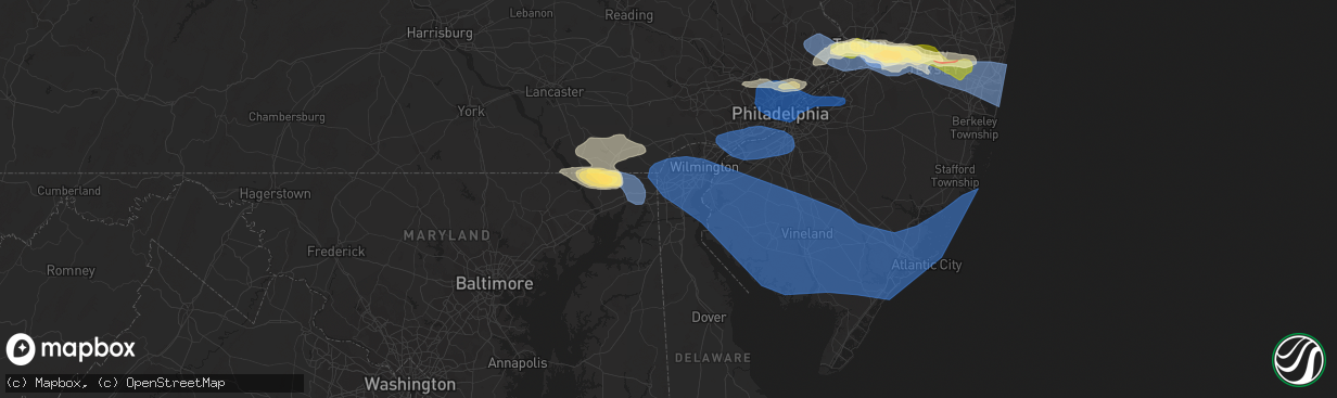 Hail map in Newark, DE on April 1, 2023