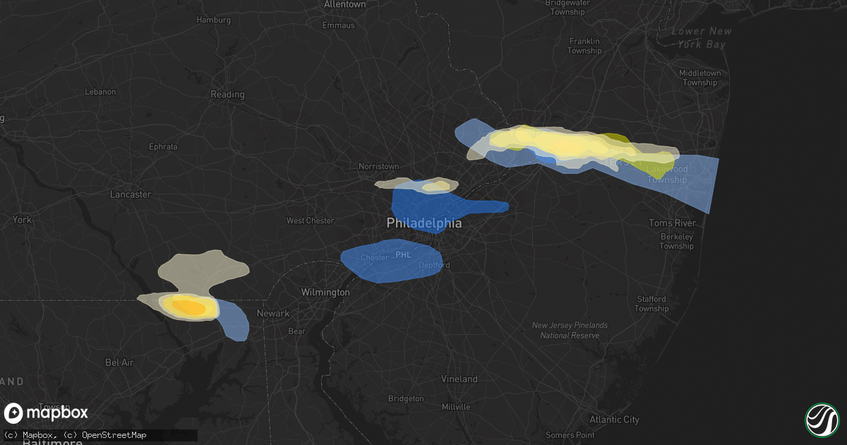 Hail map in Philadelphia, PA on April 1, 2023