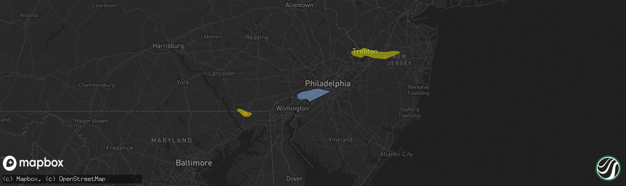Hail map in Ridley Park, PA on April 1, 2023