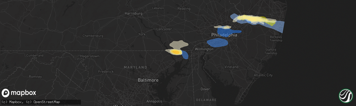 Hail map in Rising Sun, MD on April 1, 2023