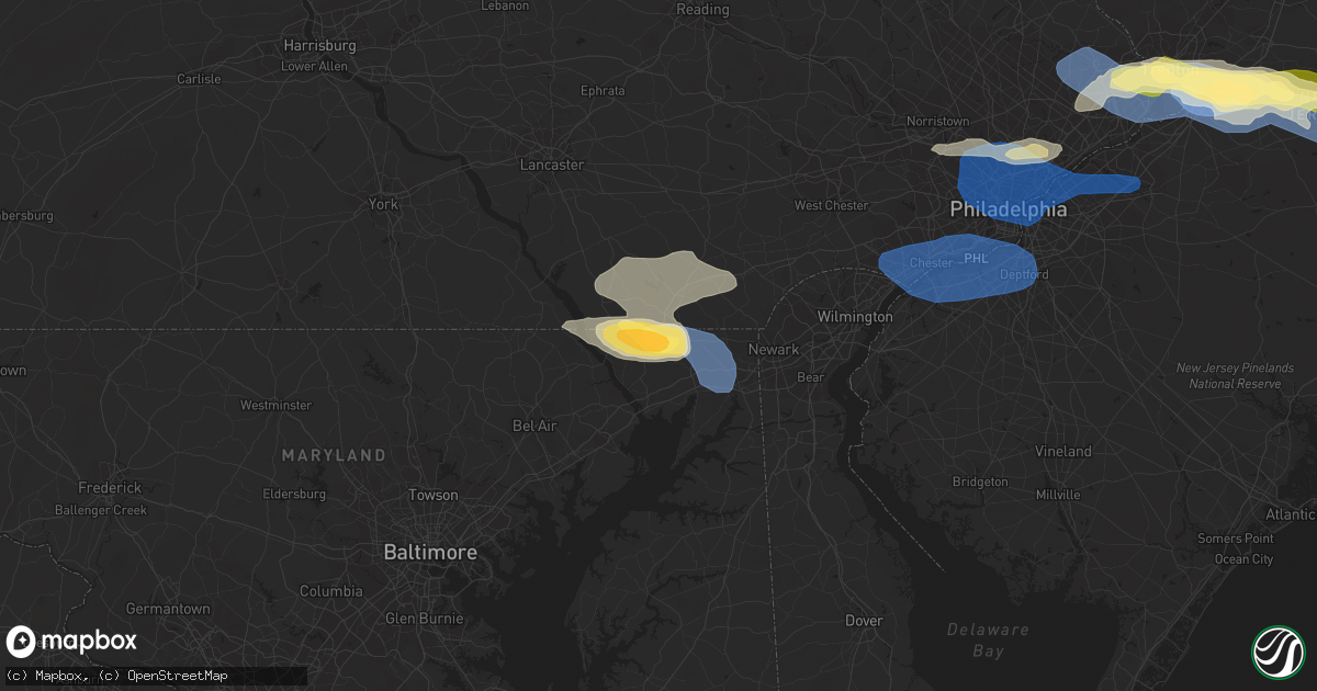 Hail map in Rising Sun, MD on April 1, 2023