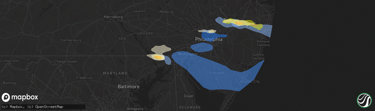Hail map in Wilmington, DE on April 1, 2023