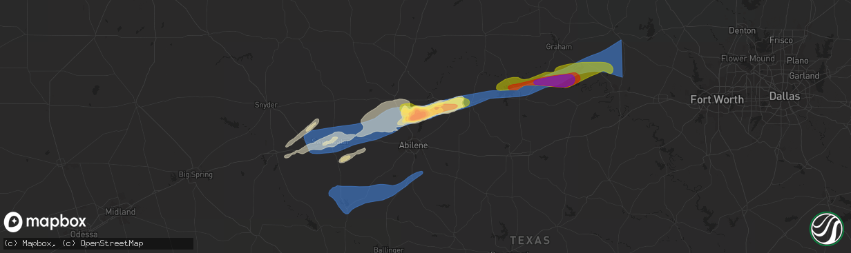 Hail map in Abilene, TX on April 1, 2024