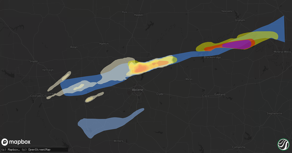 Hail map in Abilene, TX on April 1, 2024