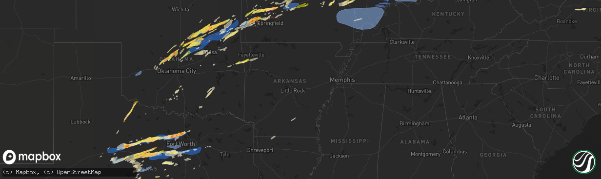 Hail map in Arkansas on April 1, 2024