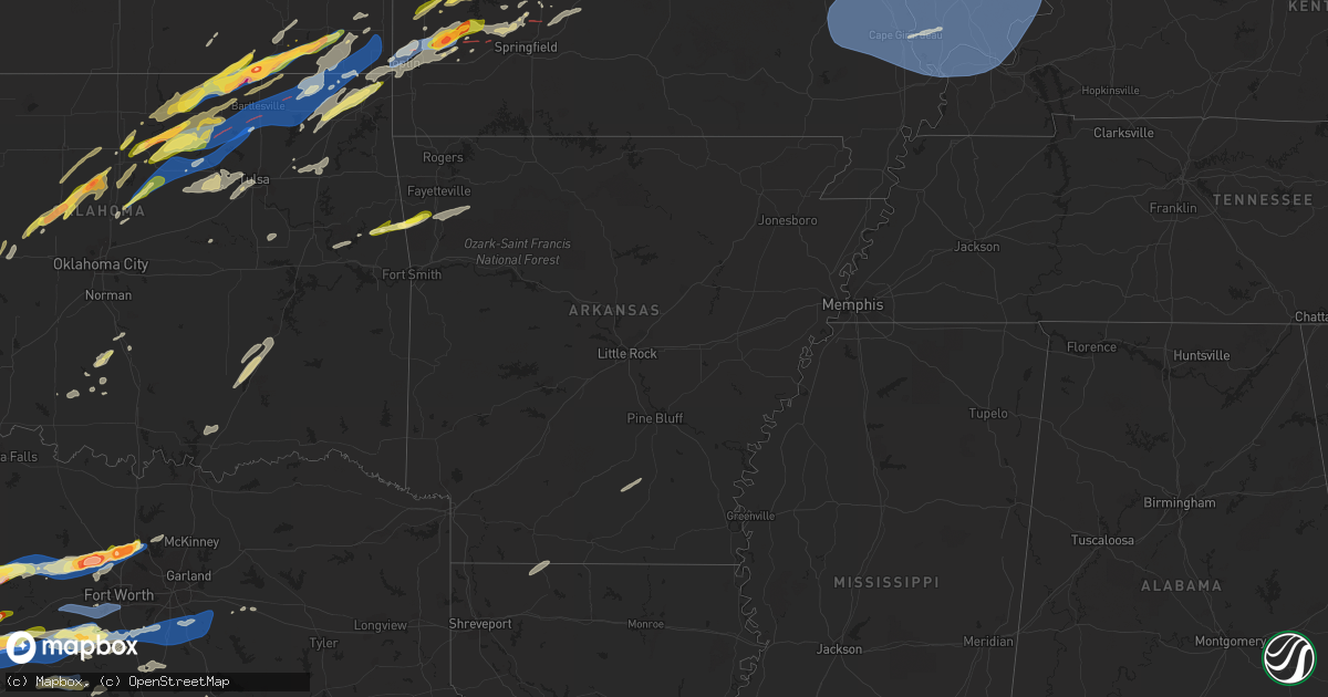 Hail map in Arkansas on April 1, 2024