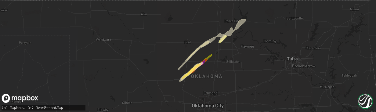 Hail map in Bison, OK on April 1, 2024