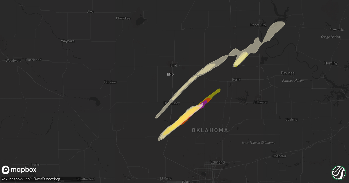 Hail map in Bison, OK on April 1, 2024
