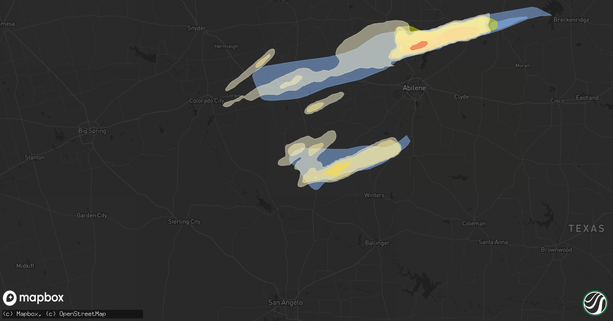 Hail map in Blackwell, TX on April 1, 2024
