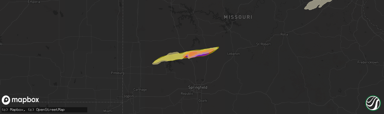 Hail map in Bolivar, MO on April 1, 2024