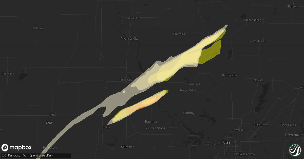 Hail map in Burbank, OK on April 1, 2024