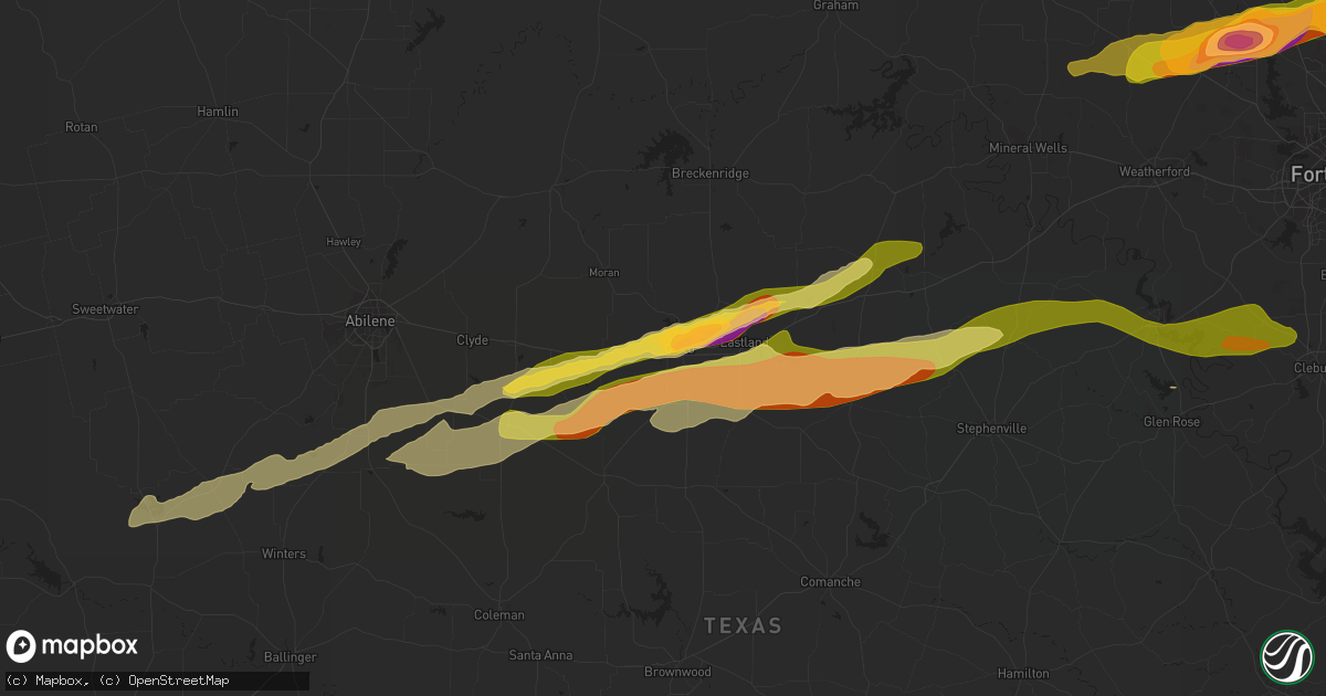 Hail map in Cisco, TX on April 1, 2024