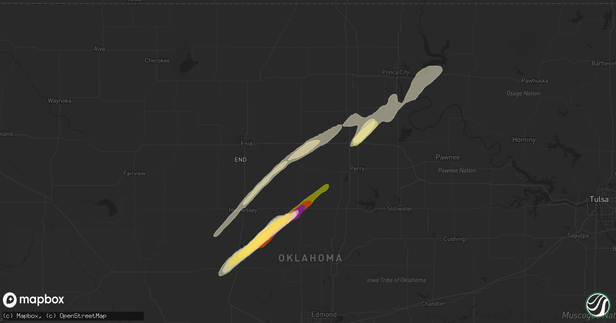 Hail map in Covington, OK on April 1, 2024