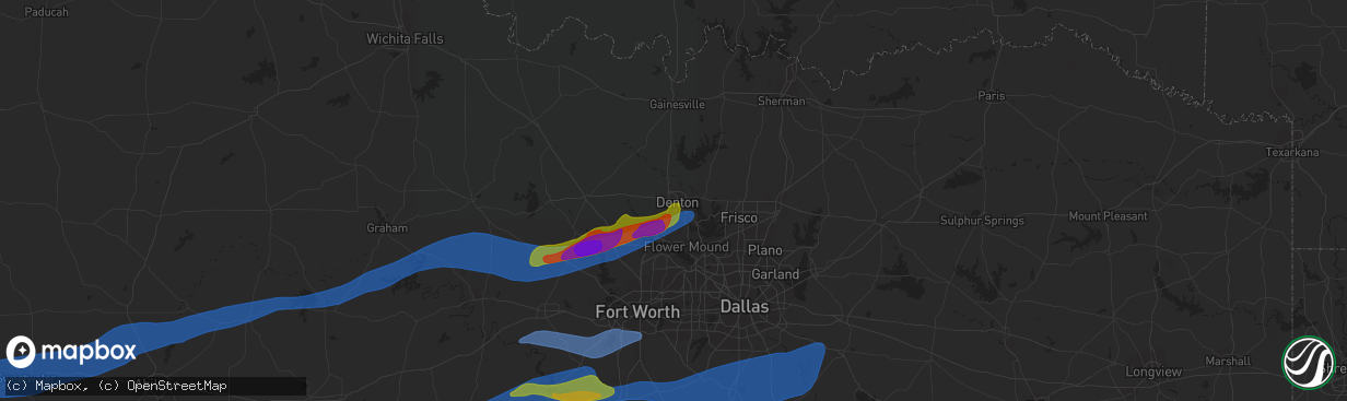 Hail map in Denton, TX on April 1, 2024