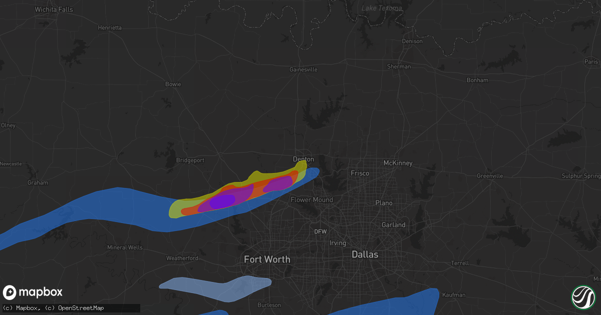 Hail map in Denton, TX on April 1, 2024
