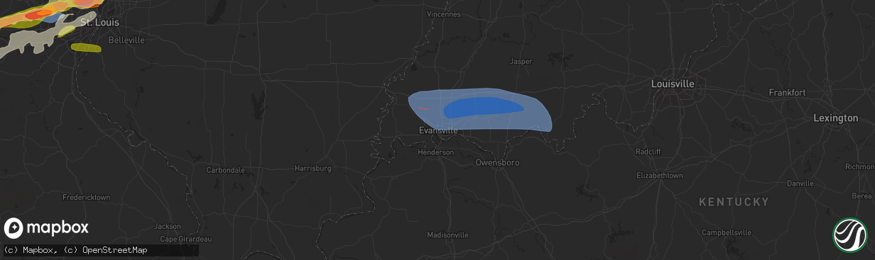 Hail map in Evansville, IN on April 1, 2024