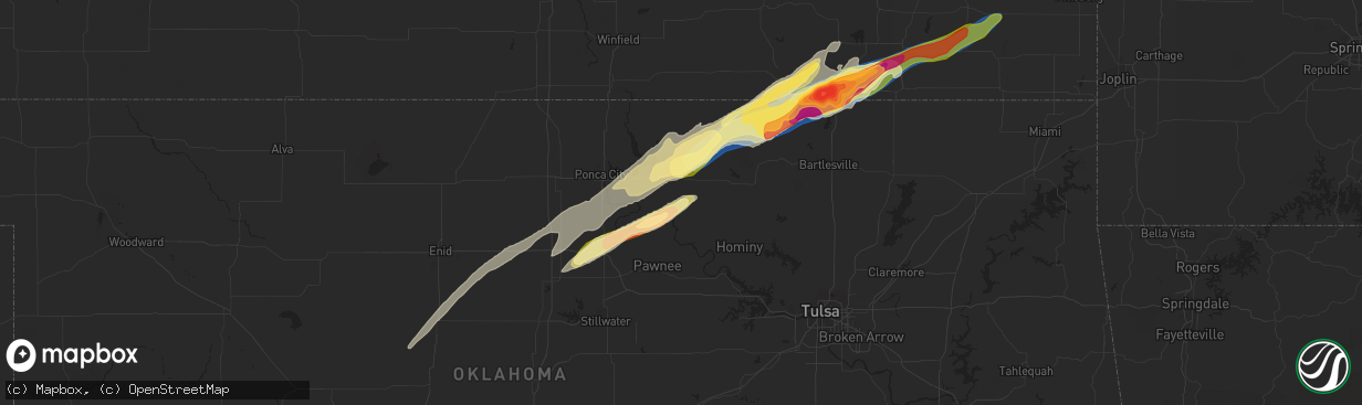 Hail map in Fairfax, OK on April 1, 2024