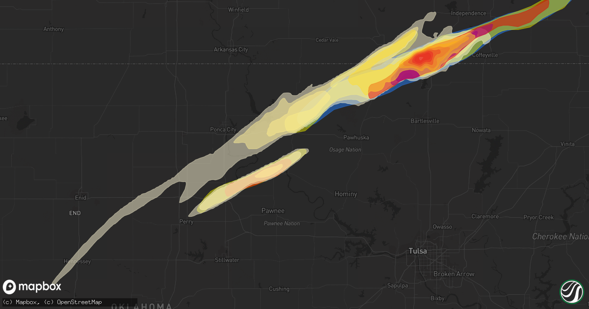 Hail map in Fairfax, OK on April 1, 2024