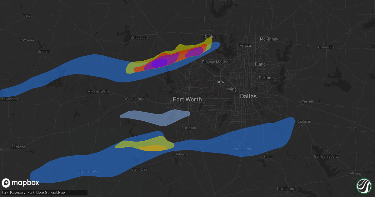 Hail map in Fort Worth, TX on April 1, 2024