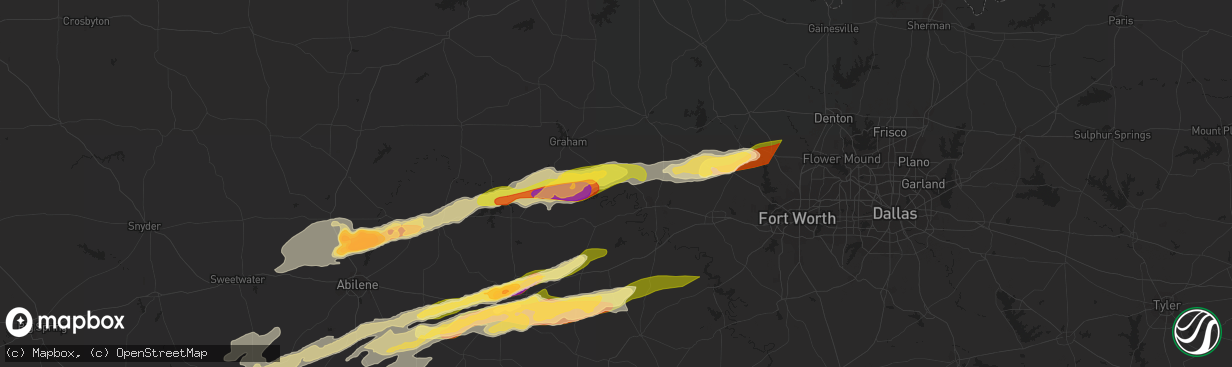 Hail map in Graford, TX on April 1, 2024