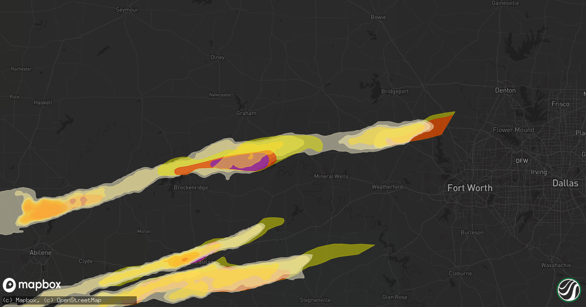 Hail map in Graford, TX on April 1, 2024