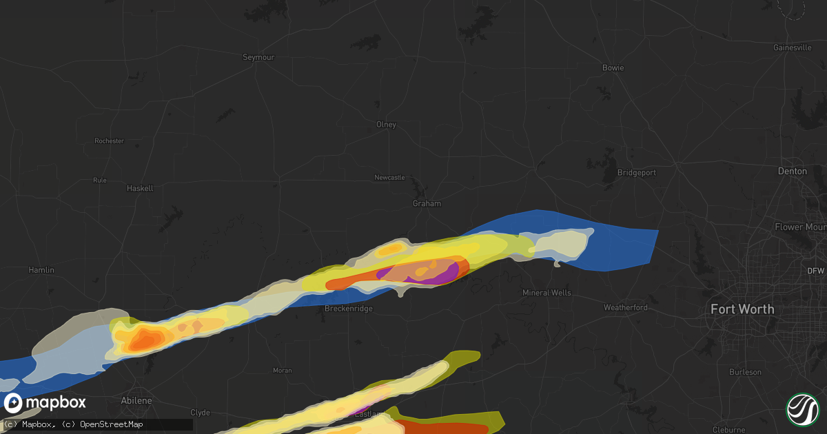 Hail map in Graham, TX on April 1, 2024
