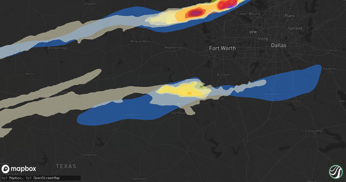 Hail map in Granbury, TX on April 1, 2024