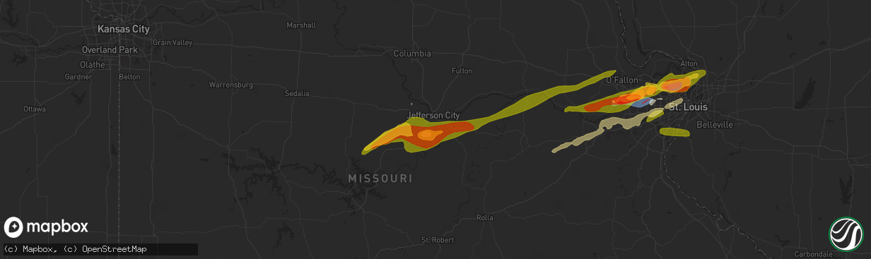 Hail map in Jefferson City, MO on April 1, 2024