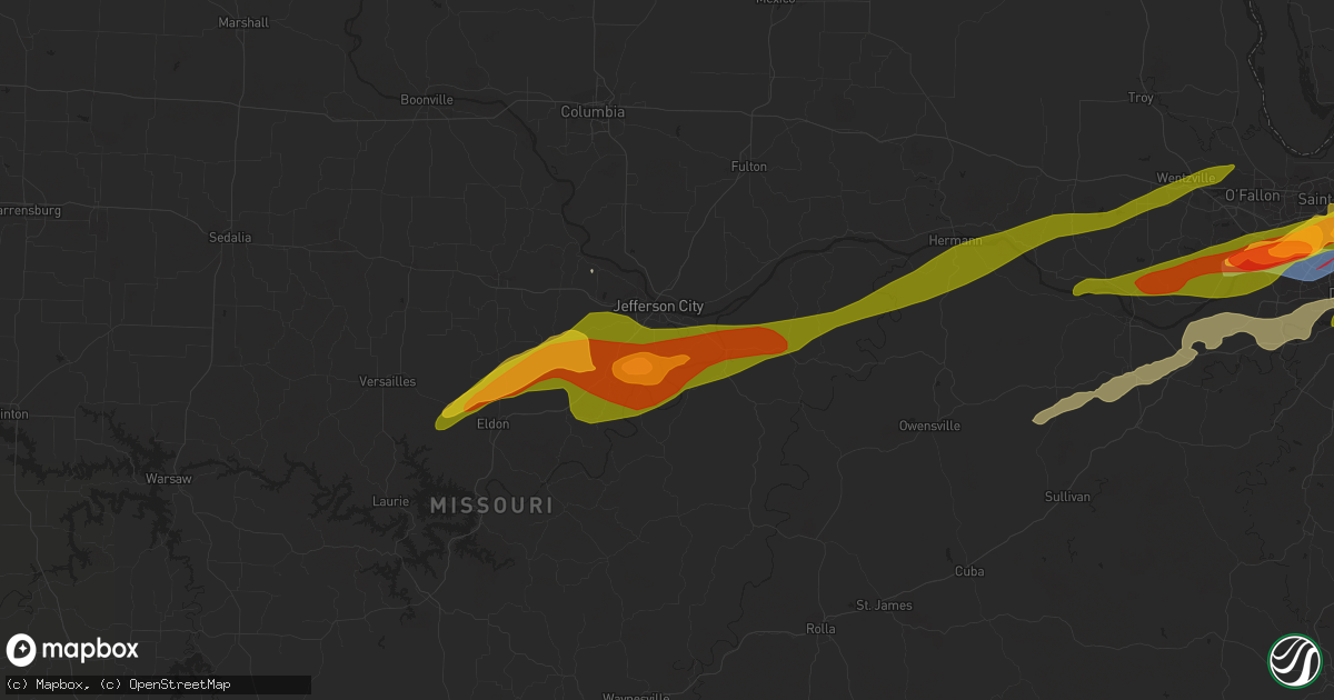 Hail map in Jefferson City, MO on April 1, 2024