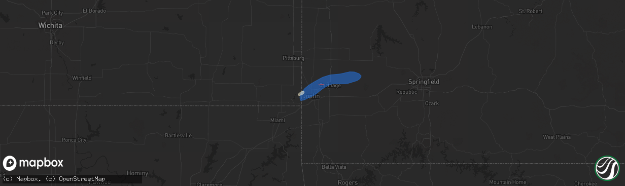 Hail map in Joplin, MO on April 1, 2024
