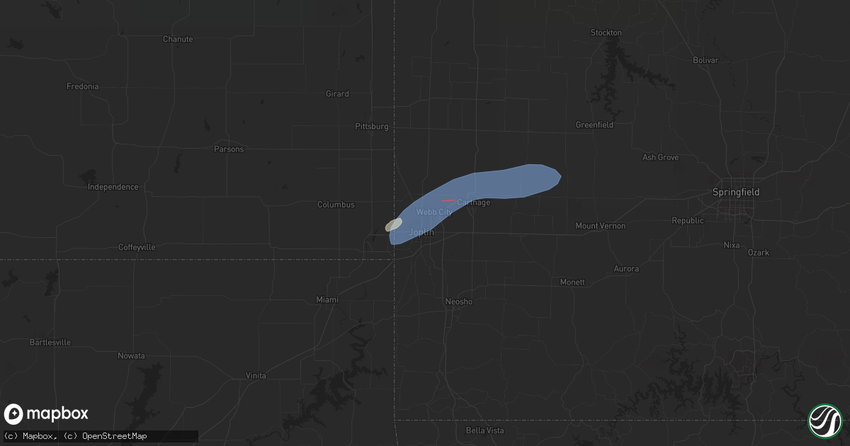 Hail map in Joplin, MO on April 1, 2024