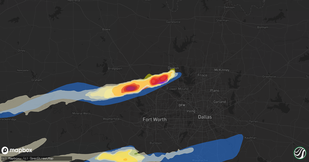 Hail map in Justin, TX on April 1, 2024